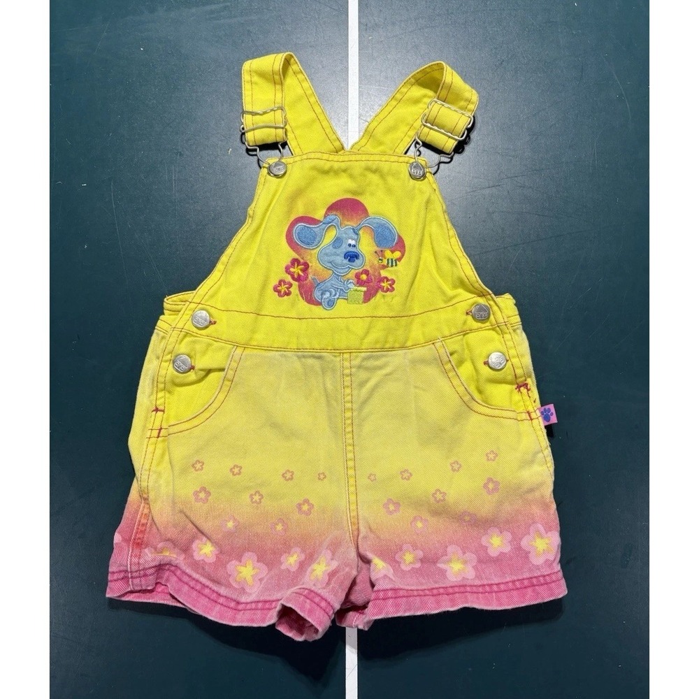 Vintage Blues Clues Overalls Set Girls 4T Pink Denim Shorts Shortalls Rare - Picture 3 of 13